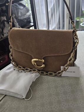 Coach Suede Shoulder Bag with Gold Hardware (Sand)